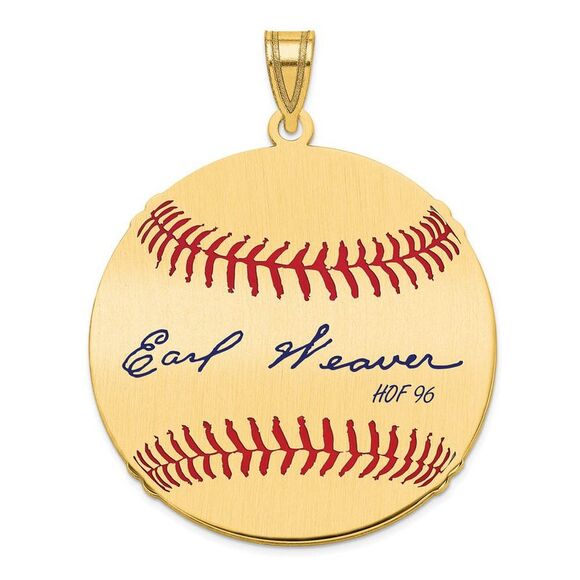 14K Gold Plated Earl Weaver Signature LG Enamel Baseball Pendant